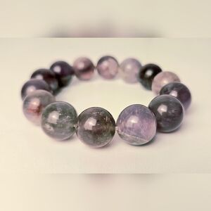 Natural Fluorite Beaded Stretch Bracelet Purple Green Gemstone